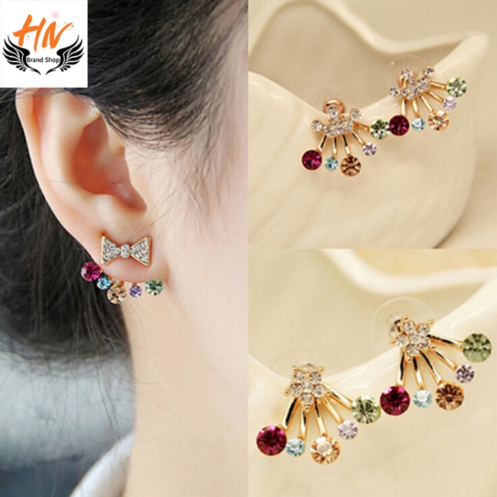HN Brand 1 pair/Set New Beautiful Hot Diamond diamond color Pentagram bow crown Earrings Jewellery