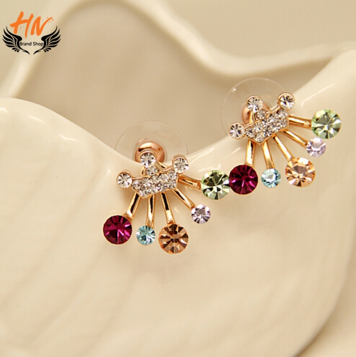 HN Brand 1 pair/Set New Beautiful Hot Diamond diamond color Pentagram bow crown Earrings Jewellery