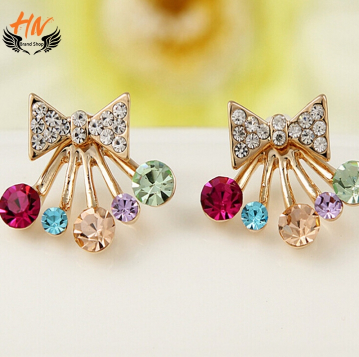 HN Brand 1 pair/Set New Beautiful Hot Diamond diamond color Pentagram bow crown Earrings Jewellery