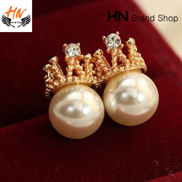 HN Brand 1 pair/Set New Beautiful Diamond crown Pearl stud earring For Women Jewellery Gift