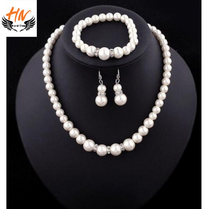 HN 4 Piece/set Fashion Classic Imitation Pearl Silver Plated Clear Crystal Top Elegant Party Gift