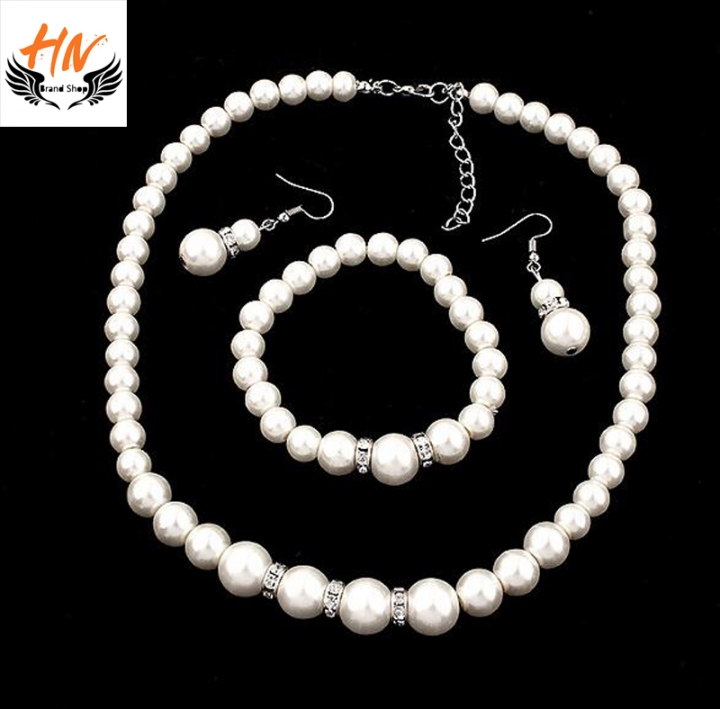 HN 4 Piece/set Fashion Classic Imitation Pearl Silver Plated Clear Crystal Top Elegant Party Gift