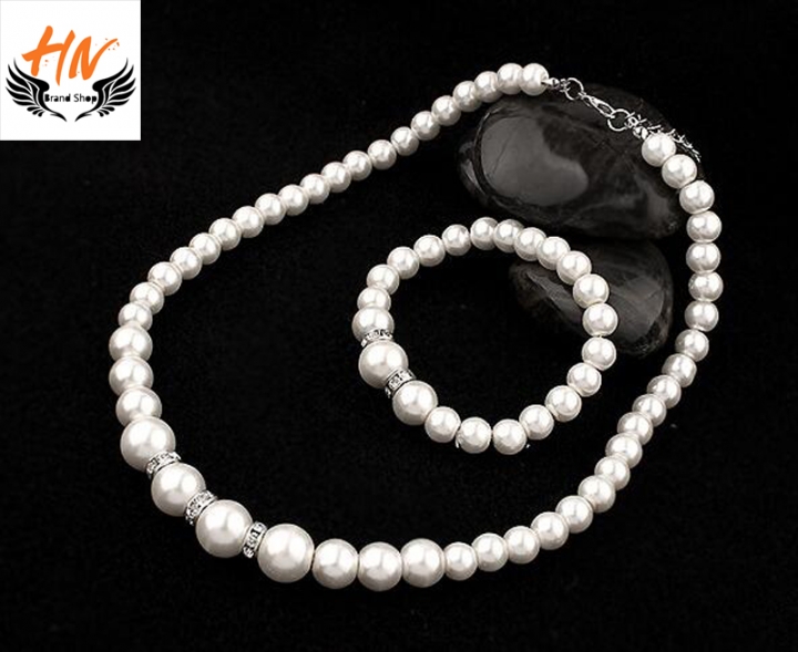 HN 4 Piece/set Fashion Classic Imitation Pearl Silver Plated Clear Crystal Top Elegant Party Gift
