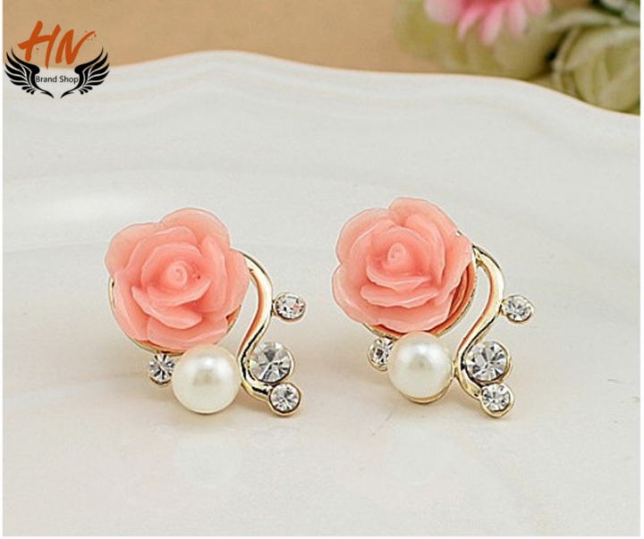 HN Jewellery Exaggerated Earrings New Style Korean Women Ol  Rose Imitation Pearl Crystal Earrings