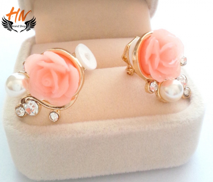 HN Jewellery Exaggerated Earrings New Style Korean Women Ol  Rose Imitation Pearl Crystal Earrings