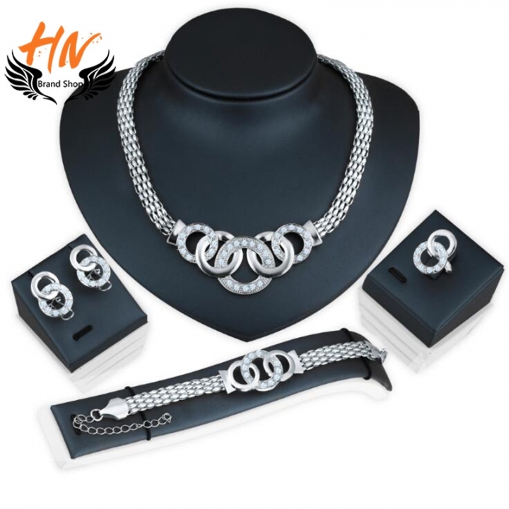 HN Brand-5 piece/Set New Necklace Pendant Earring Studs Bracelet Wedding Rings Women Valentines Gift
