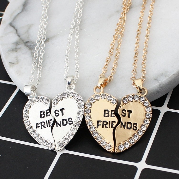 HN Brand 1 pair/Set New Beautiful Fashion best friends Heart Pendant pendant alloy Diamond necklace