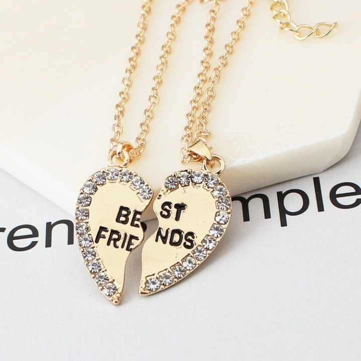 HN Brand 1 pair/Set New Beautiful Fashion best friends Heart Pendant pendant alloy Diamond necklace