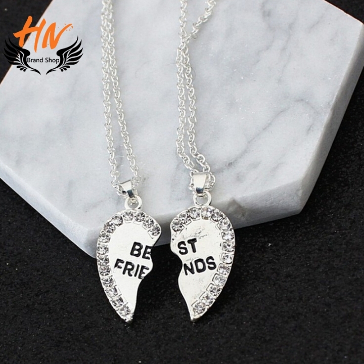 HN Brand 1 pair/Set New Beautiful Fashion best friends Heart Pendant pendant alloy Diamond necklace