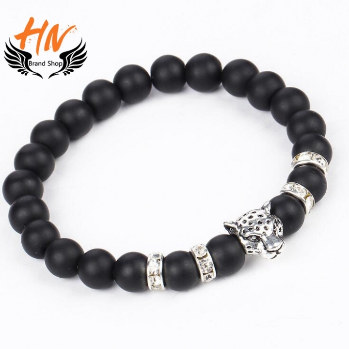 HN Brand 1 Piece New Lava stone hand string beads leopard head Bracelets Bangles Women Men Jewellery