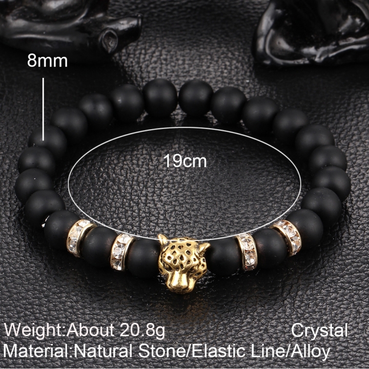 HN Brand 1 Piece New Lava stone hand string beads leopard head Bracelets Bangles Women Men Jewellery
