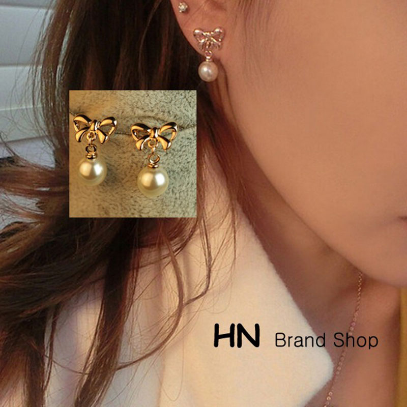 HN Brand-1 pair/Set New Beautiful Hot Bow shaped Pearl Earrings For Women Jewellery Gift