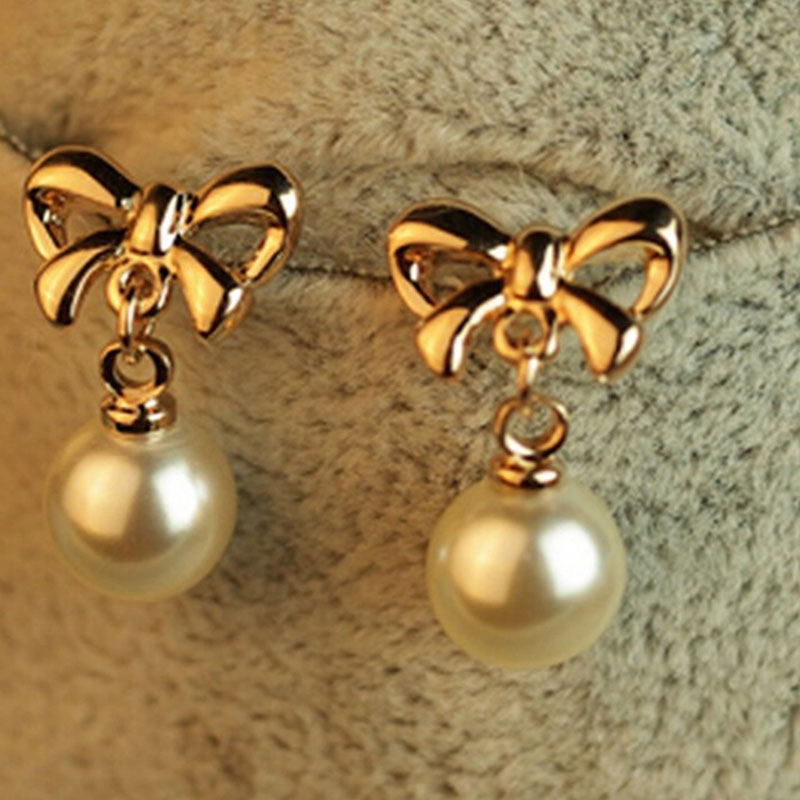 HN Brand-1 pair/Set New Beautiful Hot Bow shaped Pearl Earrings For Women Jewellery Gift