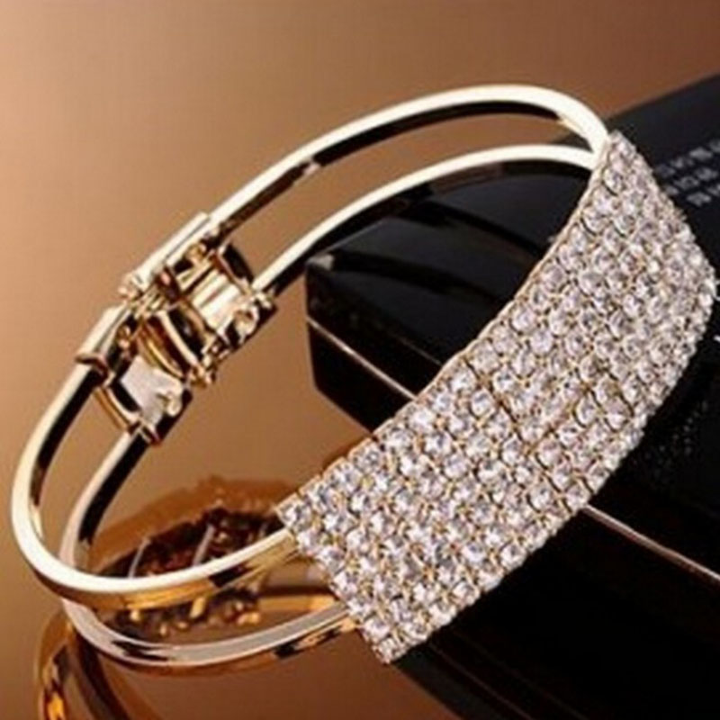 HN-1Pcs/Set New Fashion Square diamond Multiple rows of drilling Metal Bracelets Women Jewellery