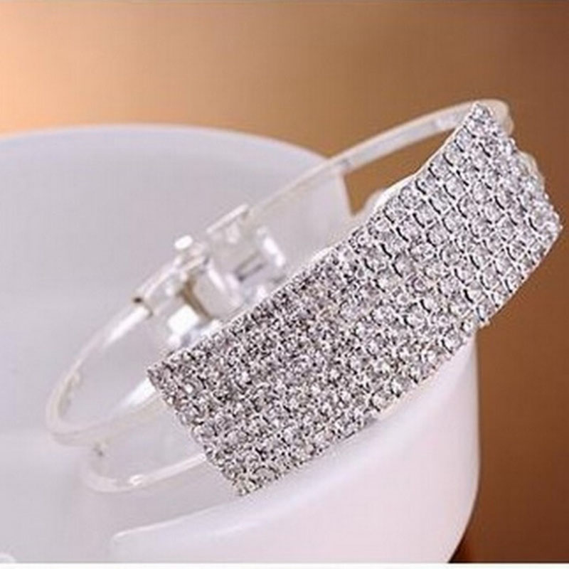 HN-1Pcs/Set New Fashion Square diamond Multiple rows of drilling Metal Bracelets Women Jewellery