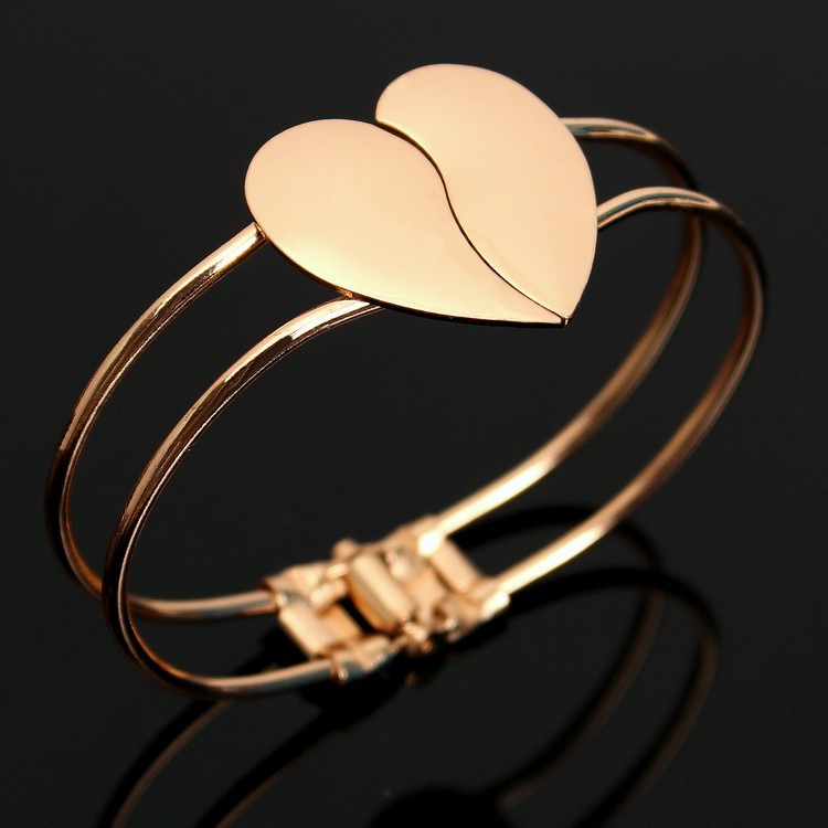 HN-1Pcs/Set New Fashion Bright face double heart Metal Bracelets Bangles Women Jewellery Gift