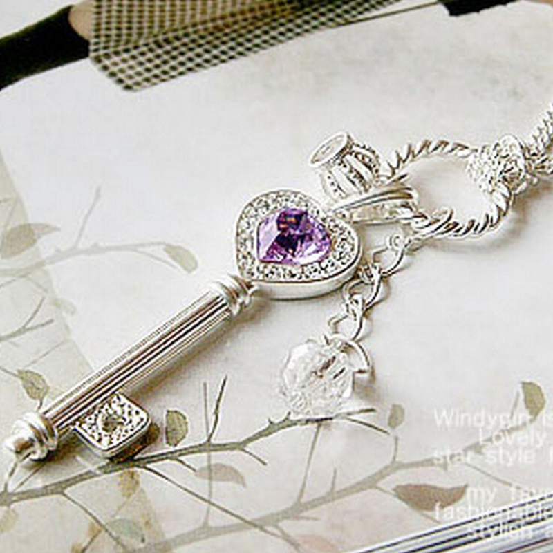 HN Brand-1Pcs/Set New Beautiful Amethyst love heart gold crown key necklace for Christmas Women