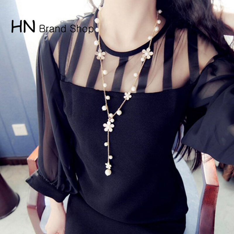 HN Brand-1Pcs/Set New Beautiful A pearl with five petals long necklace For Women Jewellery Gift