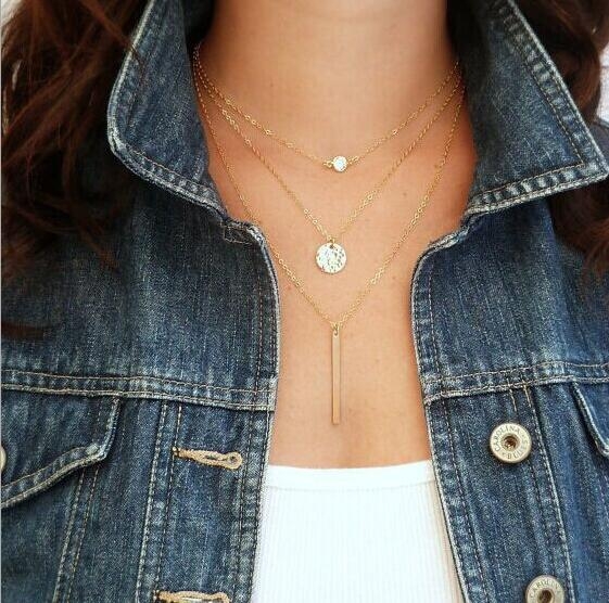 HN-1 Piece/Set New 3 layers of chain Alloy Necklaces Pendant Women And Men Jewellery Gift
