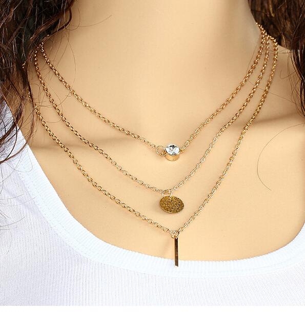 HN-1 Piece/Set New 3 layers of chain Alloy Necklaces Pendant Women And Men Jewellery Gift