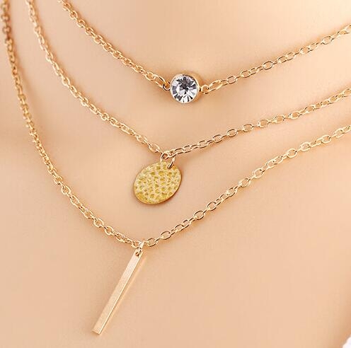 HN-1 Piece/Set New 3 layers of chain Alloy Necklaces Pendant Women And Men Jewellery Gift