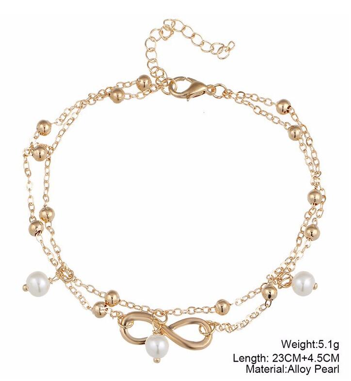 HN-1 Piece/Set New Pearl Anklet 8 words Hand Beaded double layer Bracelets Bangles Women Jewellery