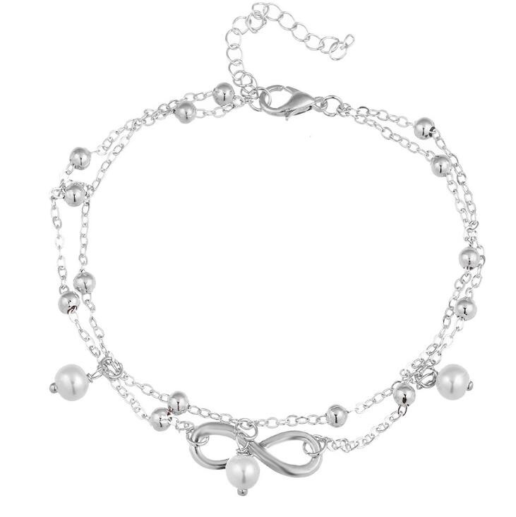 HN-1 Piece/Set New Pearl Anklet 8 words Hand Beaded double layer Bracelets Bangles Women Jewellery