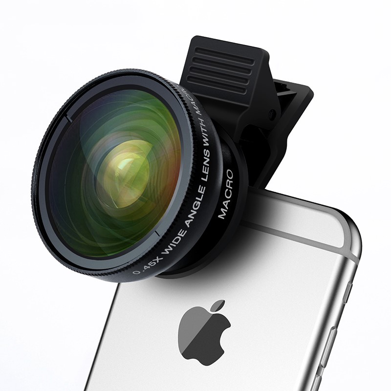 Professional HD Phone Camera Lens Kit 0.45X Wide Angle+12.5X Macro Clip-on Fish Eye for Smartphone