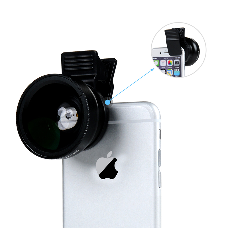 Professional HD Phone Camera Lens Kit 0.45X Wide Angle+12.5X Macro Clip-on Fish Eye for Smartphone
