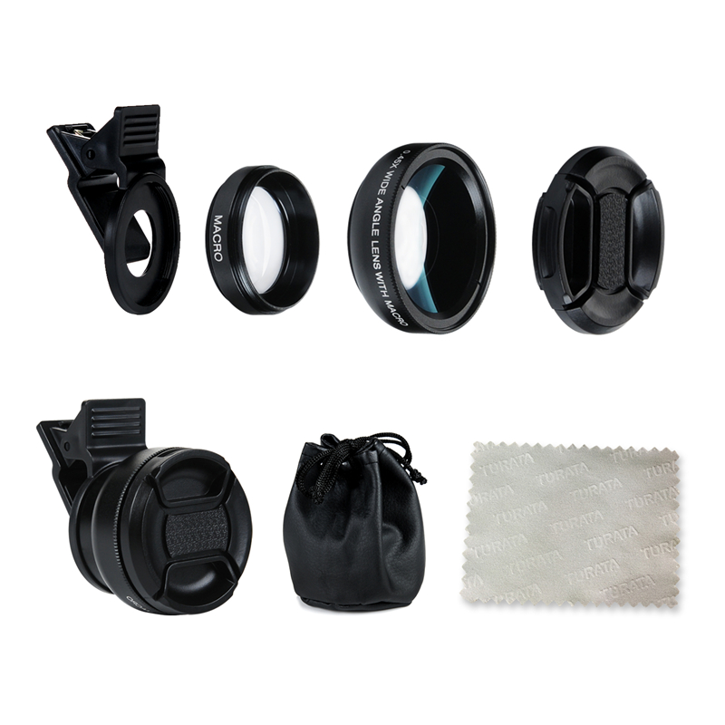 Professional HD Phone Camera Lens Kit 0.45X Wide Angle+12.5X Macro Clip-on Fish Eye for Smartphone