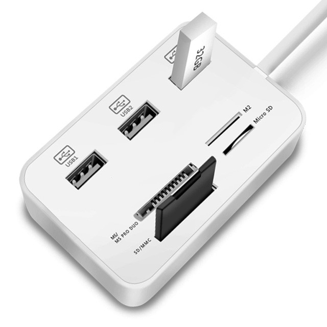 Multi Function 3 Port USB HUB Splitter Combo Card Reader Support Micro TF SD M2 MS SDHC MMC Card