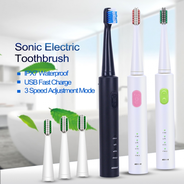 Pro Sonic Electric Toothbrush 4 Pcs Replaceable Heads Timer Teeth Tooth Brush Waterproof