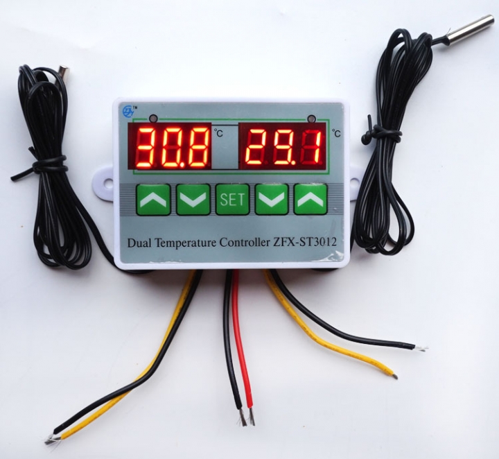 AC 220V 12V 24V Digital LED Dual Thermometer Temperature Controller Thermostat