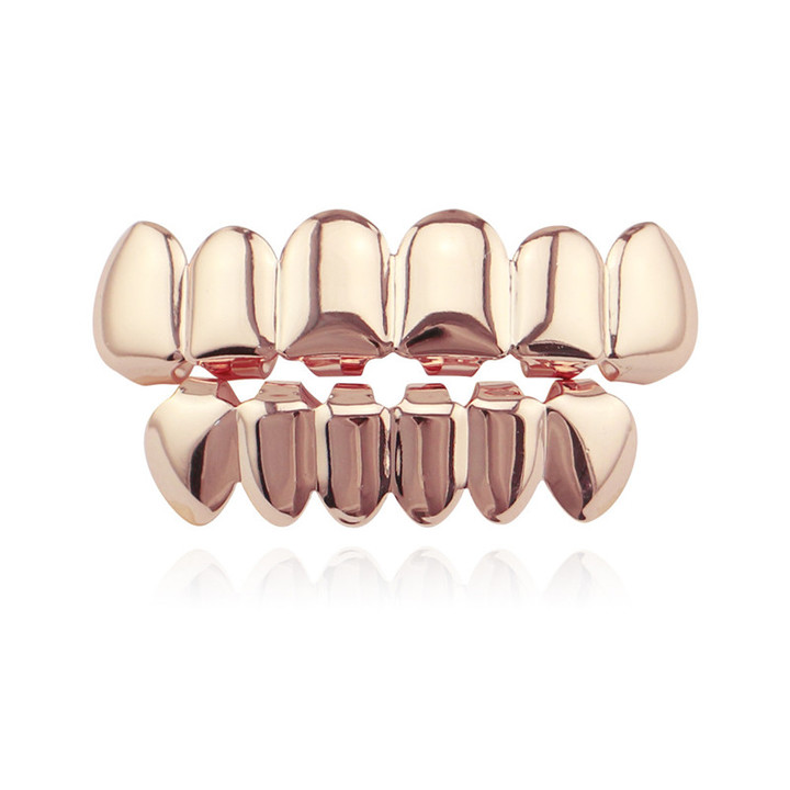 Hip Hop Gold Teeth Grillz Top &amp; Bottom Grills Dental Mouth Punk Teeth Caps Cosplay Party