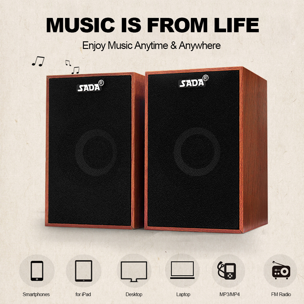 Speakers Bass Stereo Wooden PC Speaker Soundbar 3.5mm  for Laptop Desktop Phones