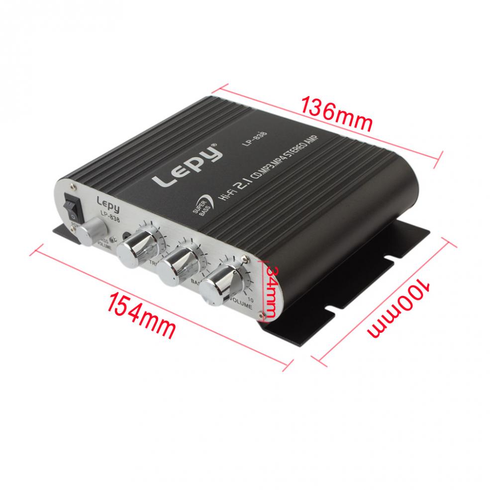 Lepy LP-838 Car Amplifier 12V Hi-Fi 2.1 Amplifier  CD MP3 MP4 Stereo AMP Bass Speaker Player
