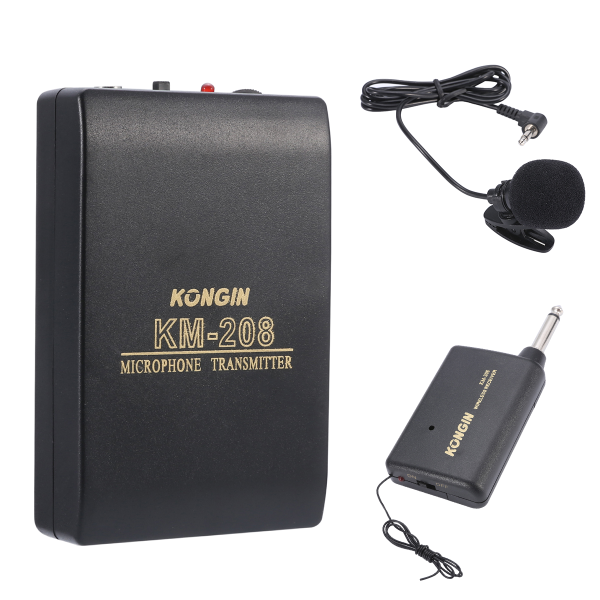 Wireless FM Transmitter Receiver KM-208 Lapel Clip On Microphone Mic System Set for Wedding Meeting