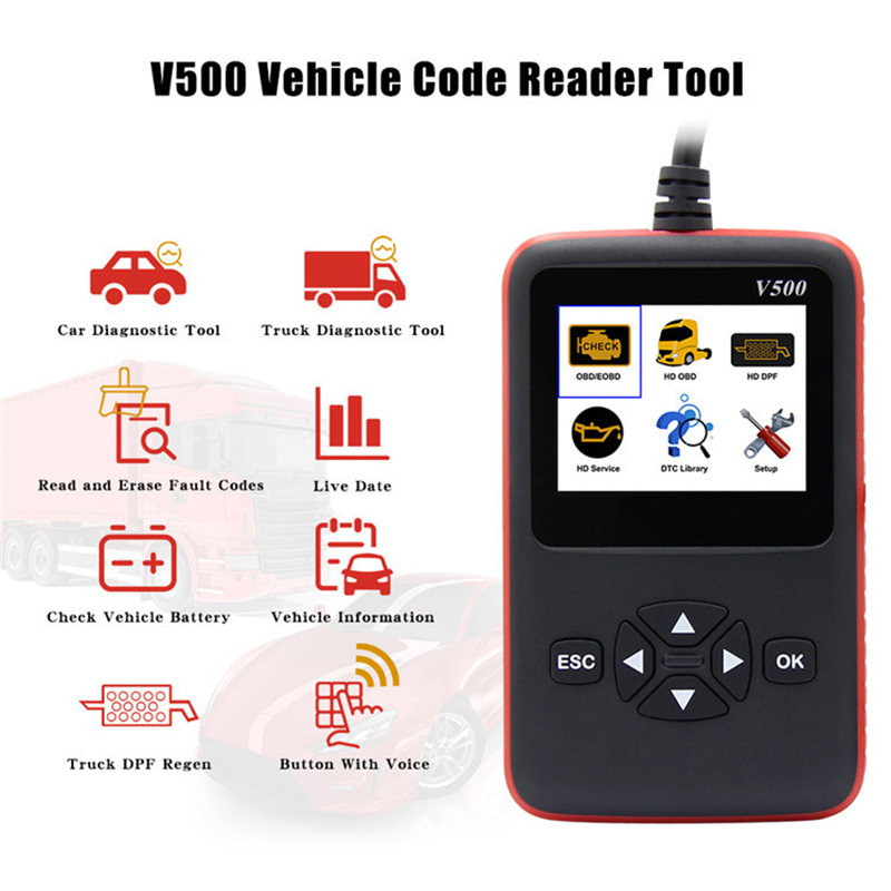 V500 Truck And Car Diagnosic 2 In 1 Obd Obd2 Cr-Hd Device Diagnostic Tool