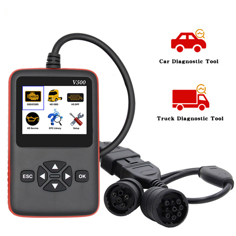 V500 Truck And Car Diagnosic 2 In 1 Obd Obd2 Cr-Hd Device Diagnostic Tool