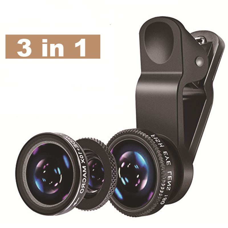 3 in 1 Wide Angle Macro Fisheye Lens Camera Mobile Phone Fish Eye Lenses with Clip