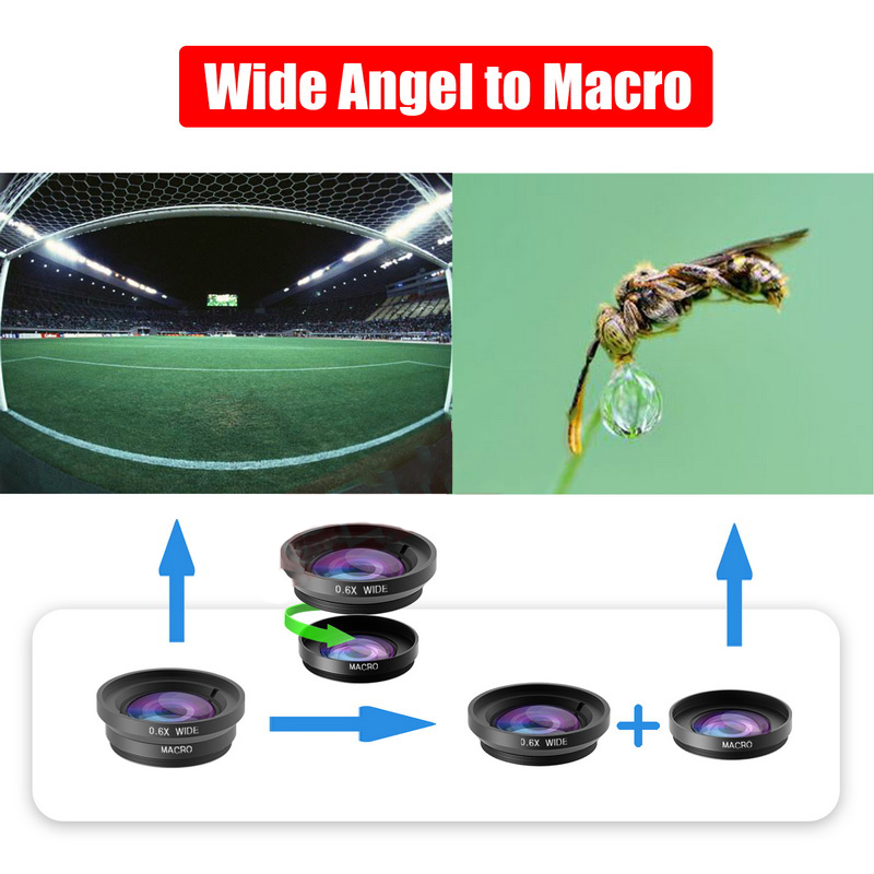 3 in 1 Wide Angle Macro Fisheye Lens Camera Mobile Phone Fish Eye Lenses with Clip