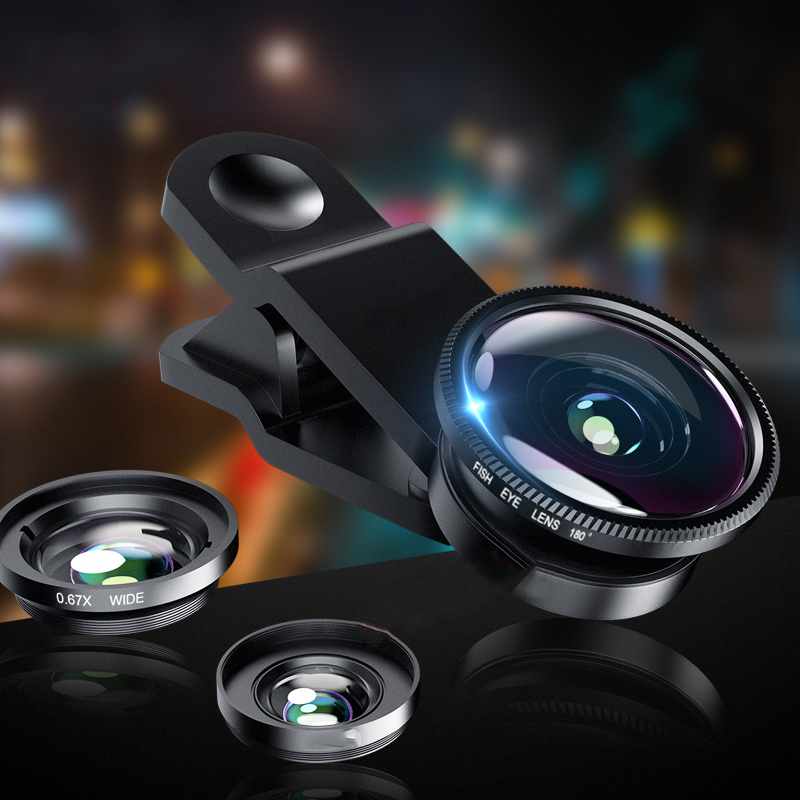 3 in 1 Wide Angle Macro Fisheye Lens Camera Mobile Phone Fish Eye Lenses with Clip