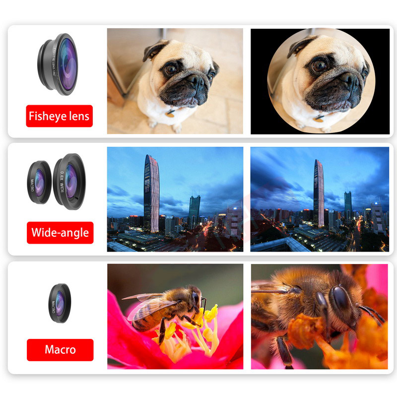 3 in 1 Wide Angle Macro Fisheye Lens Camera Mobile Phone Fish Eye Lenses with Clip