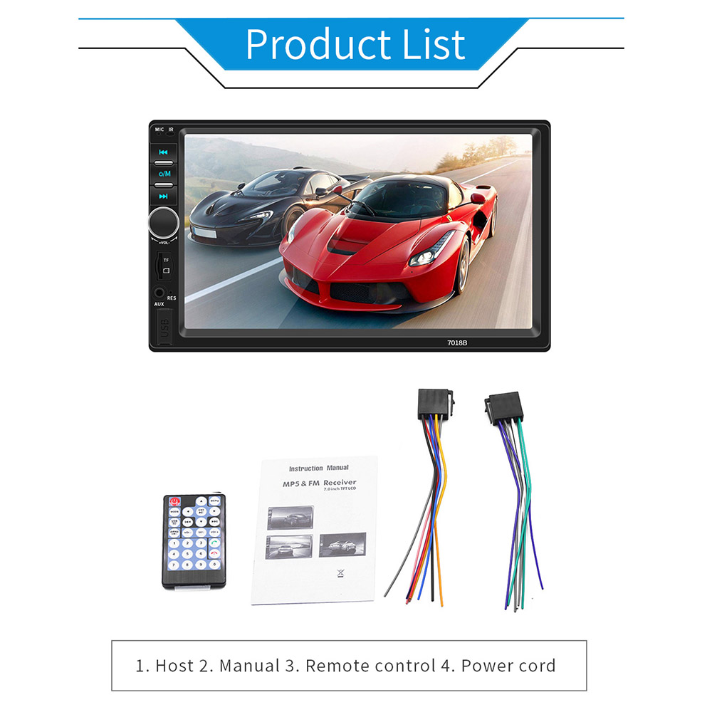 General Car Radio 7&apos;&apos; LCD Touch Screen Stereo MP5 Player USB FM Bluetooth Audio Support 7018B