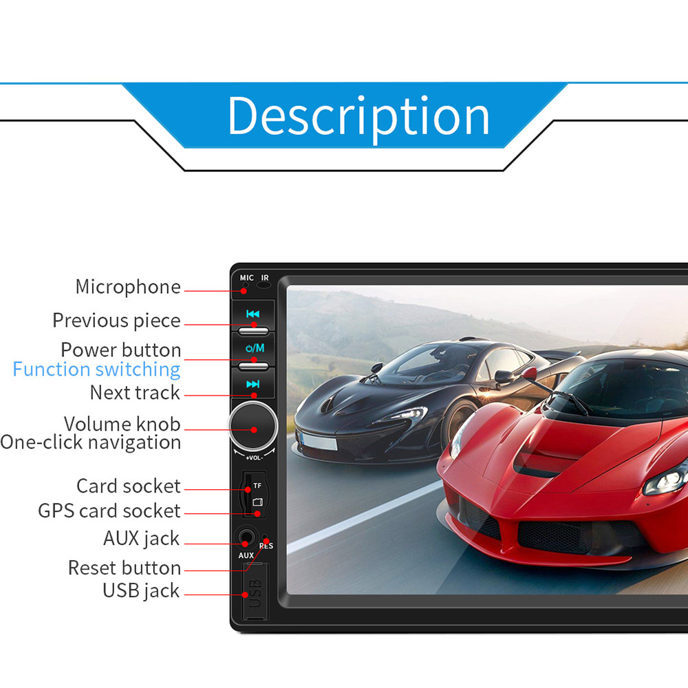 General Car Radio 7&apos;&apos; LCD Touch Screen Stereo MP5 Player USB FM Bluetooth Audio Support 7018B