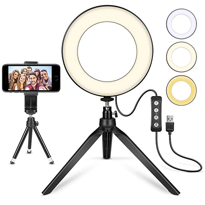 LED Ring Light  with Tripod Stand ,Camera Light with Cell Phone Holder Desktop LED Lamp