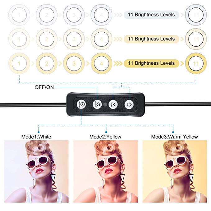 LED Ring Light  with Tripod Stand ,Camera Light with Cell Phone Holder Desktop LED Lamp