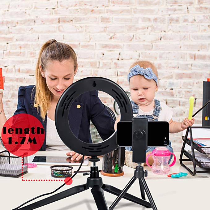 LED Ring Light  with Tripod Stand ,Camera Light with Cell Phone Holder Desktop LED Lamp