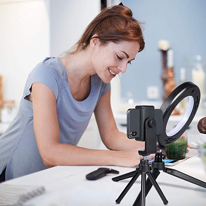 LED Ring Light  with Tripod Stand ,Camera Light with Cell Phone Holder Desktop LED Lamp