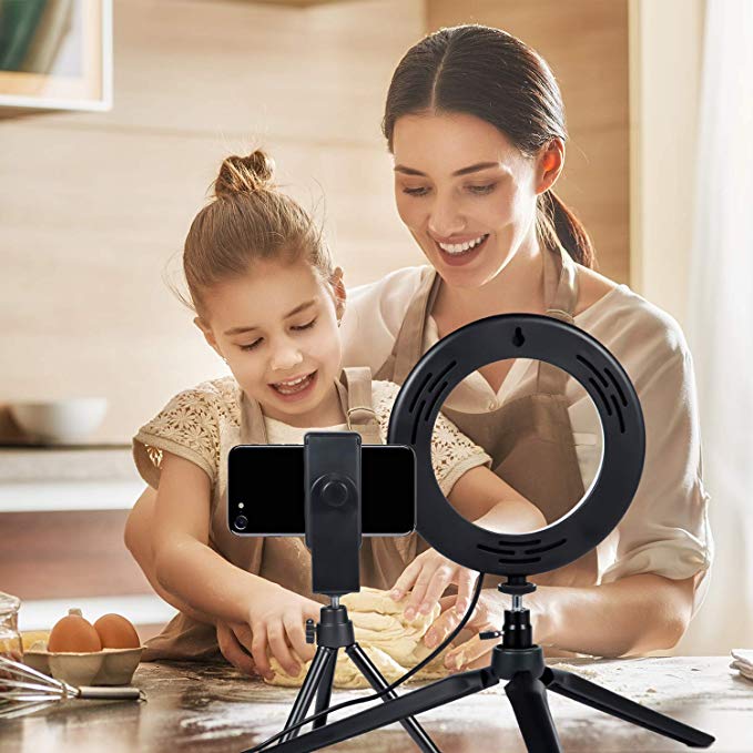 LED Ring Light  with Tripod Stand ,Camera Light with Cell Phone Holder Desktop LED Lamp